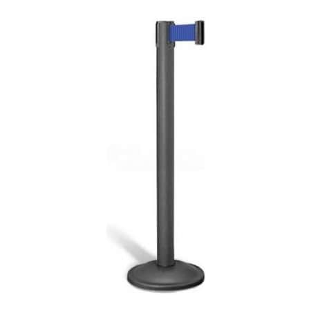 Lavi Industries Basic Stanchion, 38.5inH Wrinkle Black Post, 7'L Blue Retractable Belt 26-20400WB/BL